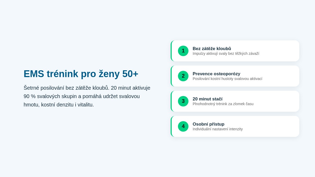 EMS trénink pro ženy po 50 – šetrné posilování bez zátěže kloubů