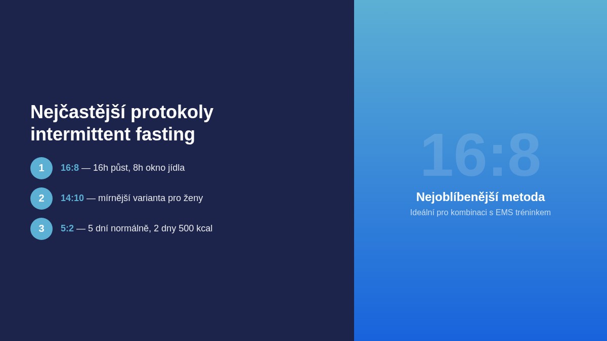 Přehled nejčastějších protokolů intermittent fasting – 16:8, 14:10 a 5:2