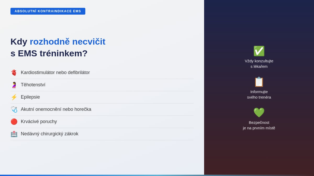 Seznam absolutních kontraindikací EMS tréninku – kardiostimulátor, těhotenství, epilepsie, akutní onemocnění
