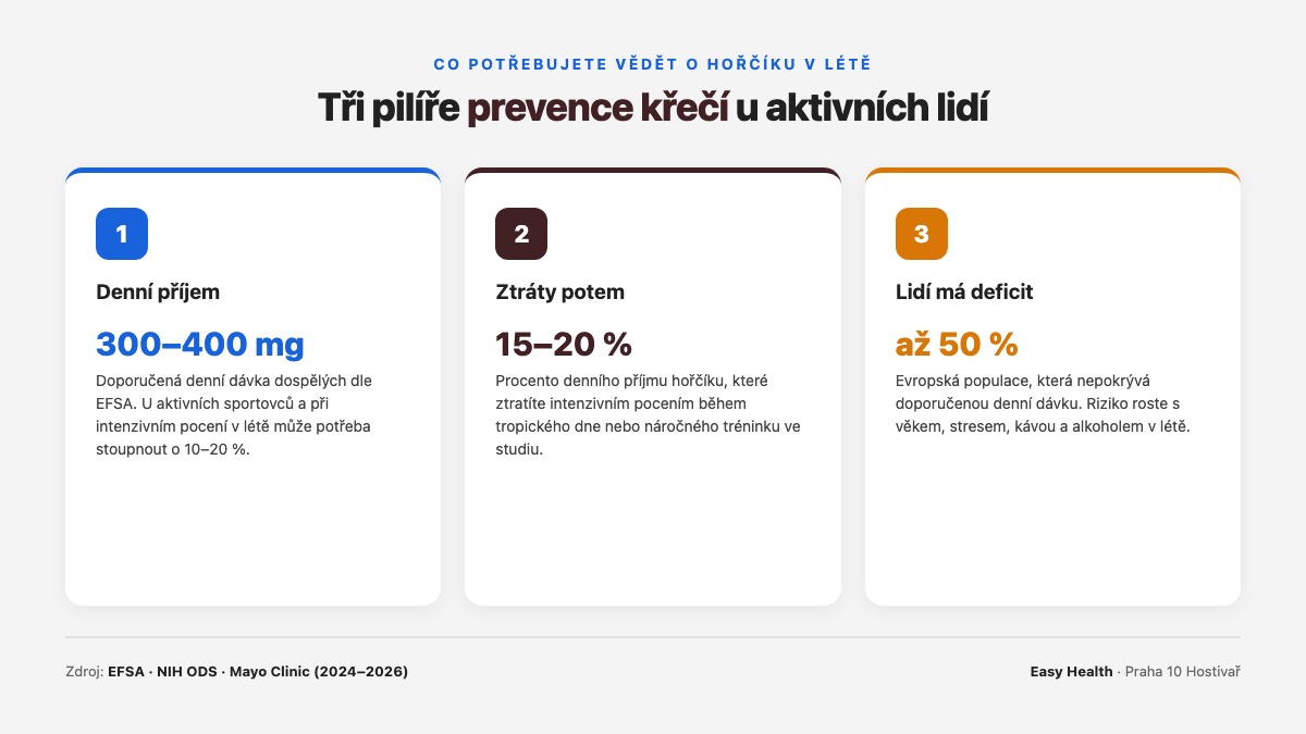 Hořčík v létě – denní příjem, ztráty potem a riziko deficitu