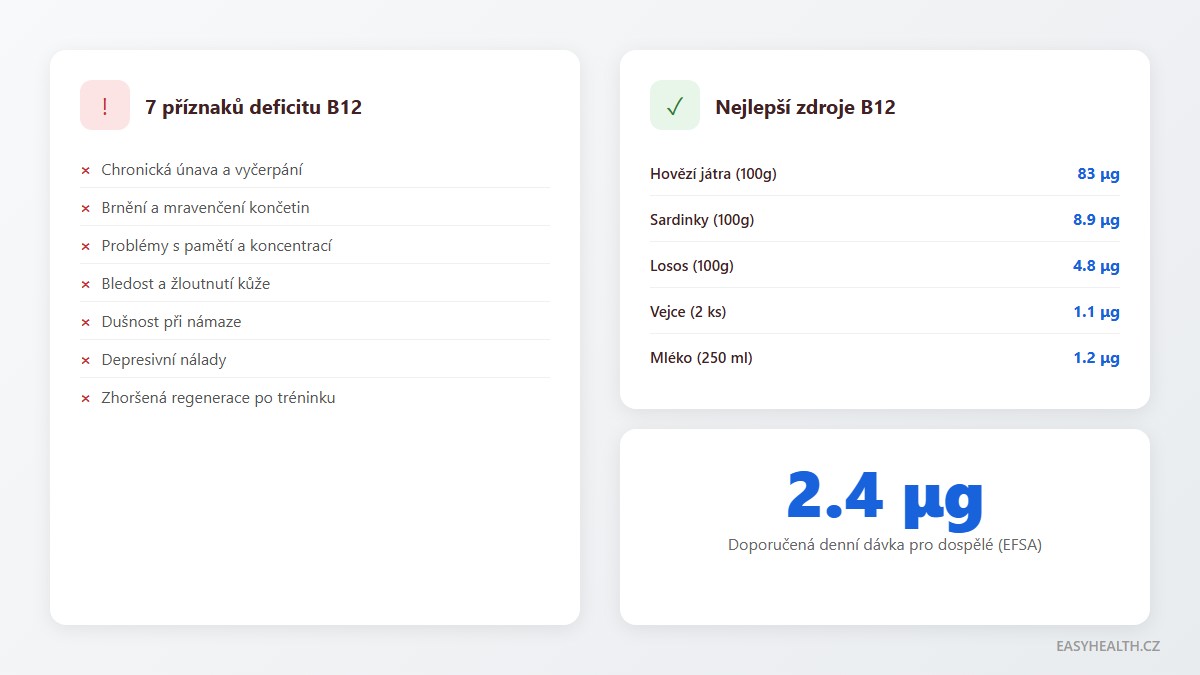 Příznaky deficitu vitamínu B12 a nejlepší zdroje v potravě