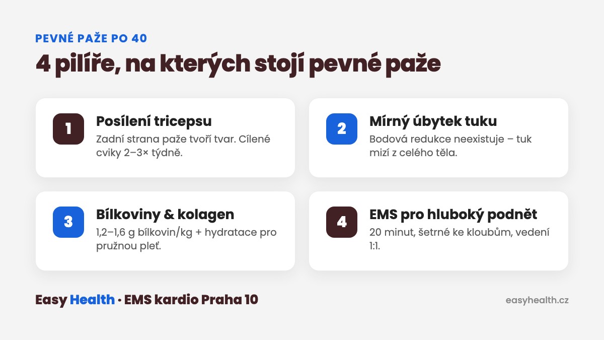 4 pilíře pevných paží – posílení tricepsu, mírný úbytek tuku, bílkoviny a kolagen, EMS trénink