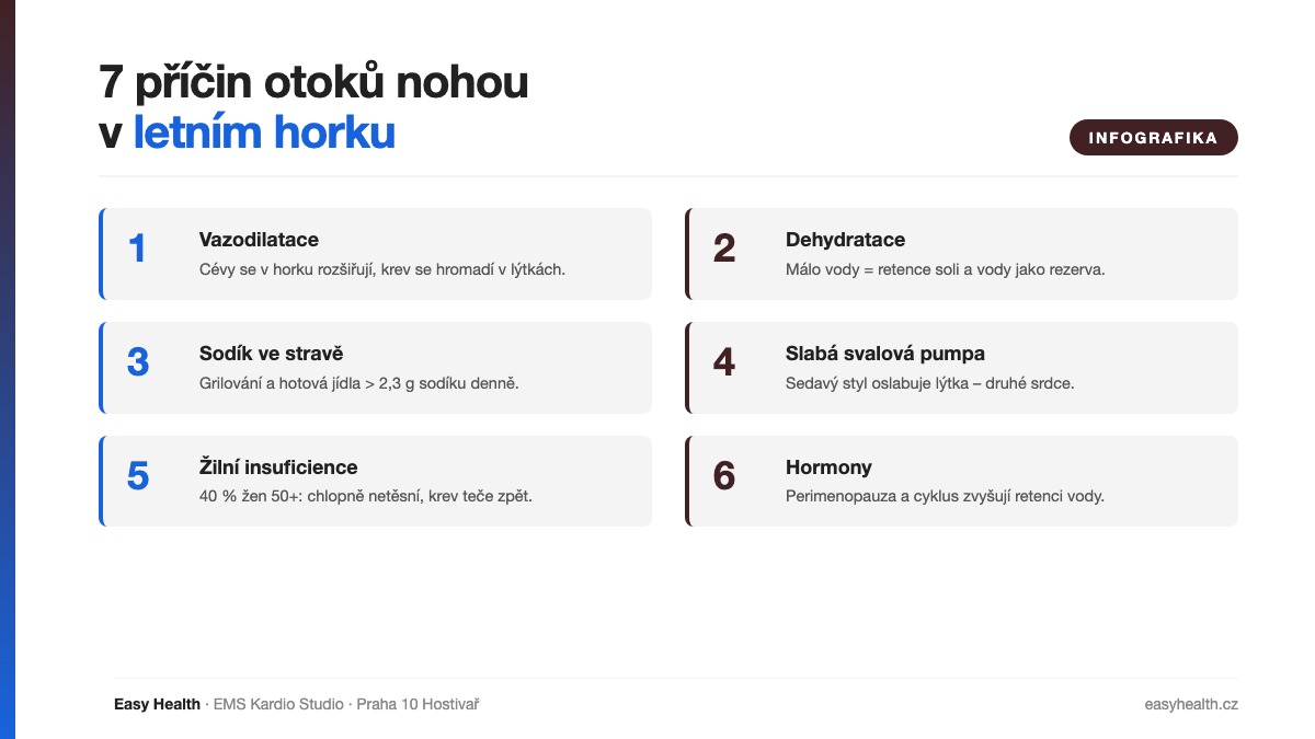 Infografika: 7 příčin otoků nohou v letním horku