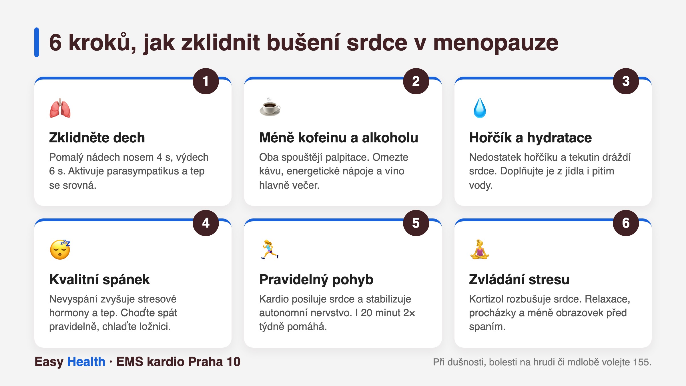 6 kroků, jak zklidnit bušení srdce v menopauze – infografika