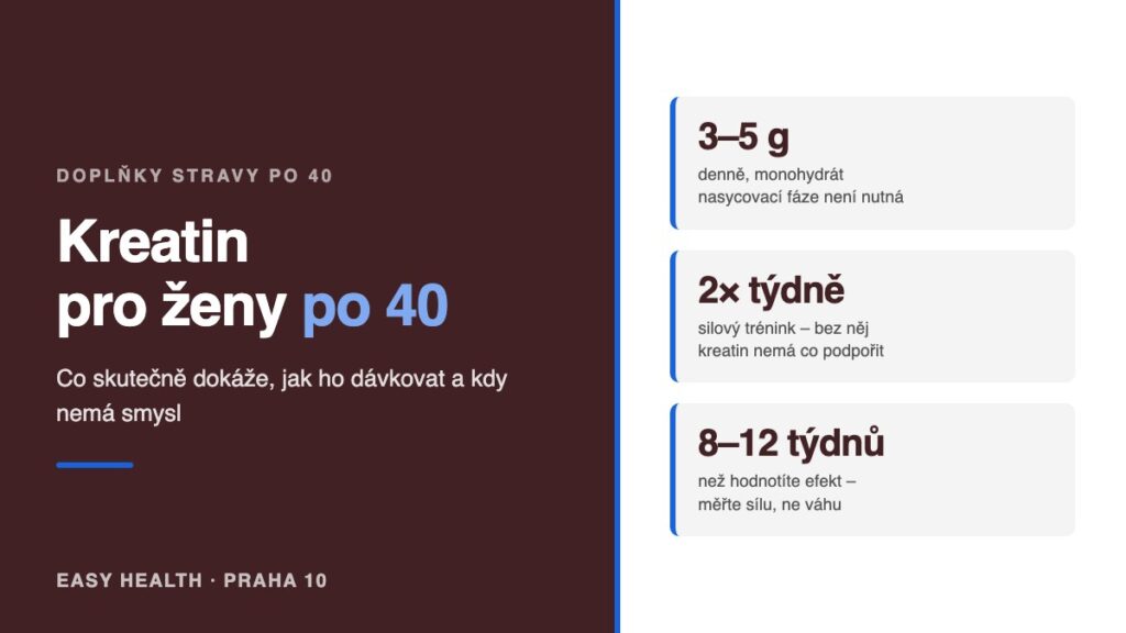 Kreatin pro ženy po 40 – co dokáže, dávkování 3–5 g denně a silový trénink 2× týdně